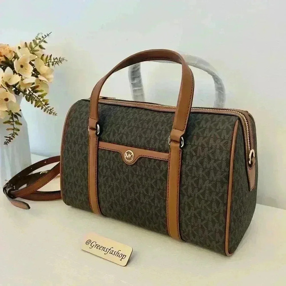 MICHAEL KORS JST TRAVEL MEDIUM DUFFLE SATCHEL SHOULDER CROSSBODY BAG MK BROWN - Picture 2 of 12